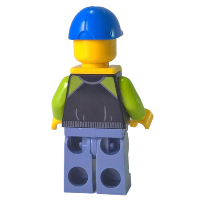 LEGO City man minifigure cty0730 blue cap yellow life vest, back profile