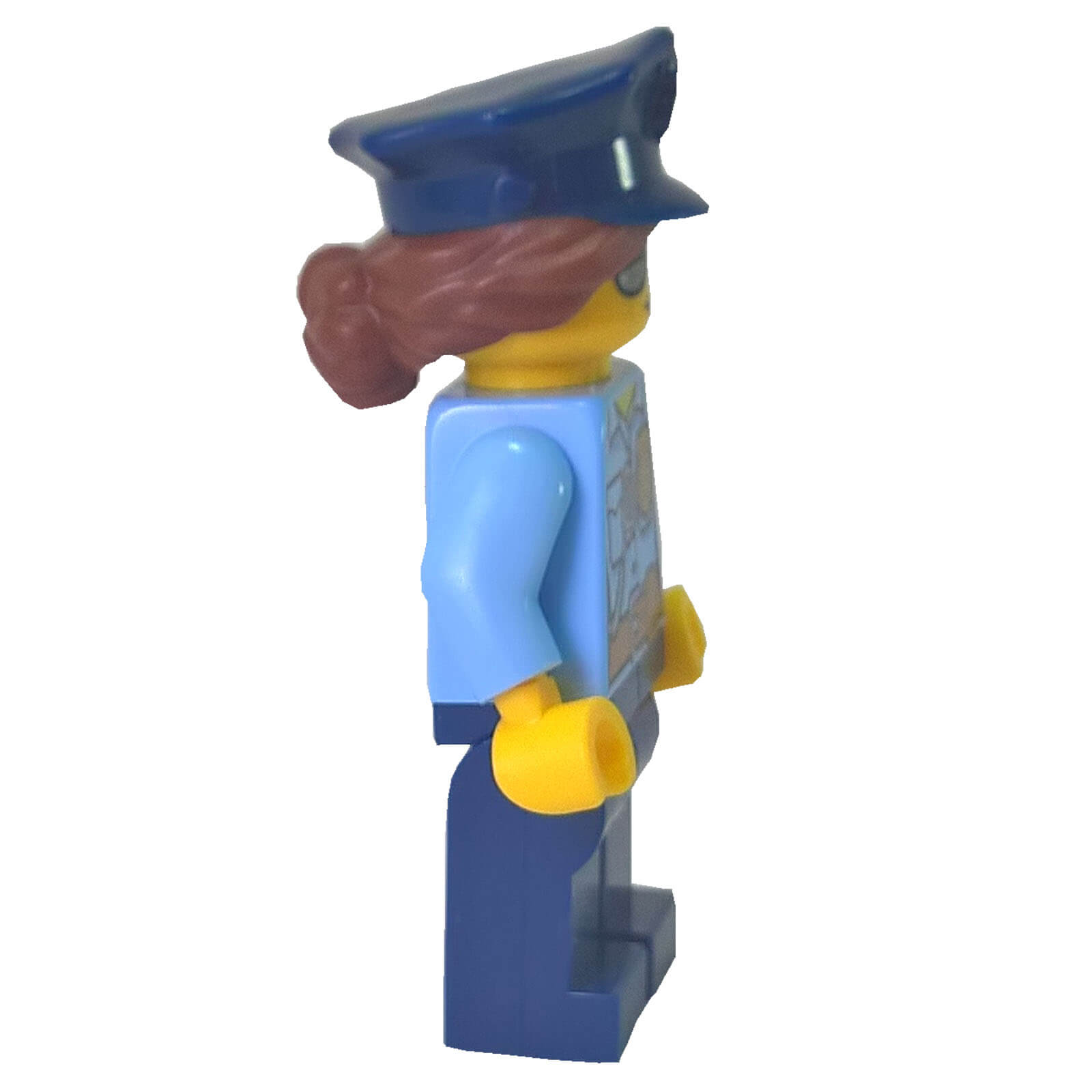 LEGO® City Female Police Officer cty0732 with Bright Light Blue Shirt Badge Radio and Dark Blue Police Hat
side