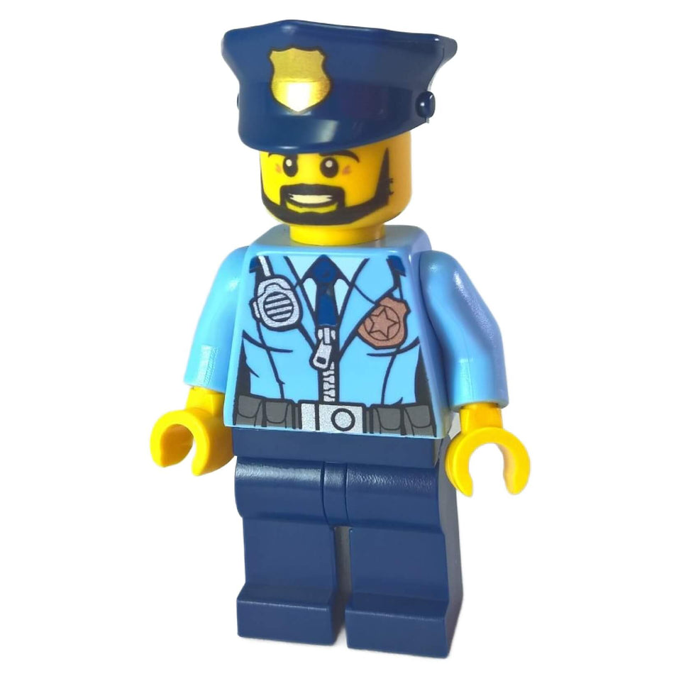 LEGO® City Police Officer cty0633 with Bright Light Blue Jacket Dark Blue Police Hat and Beard
