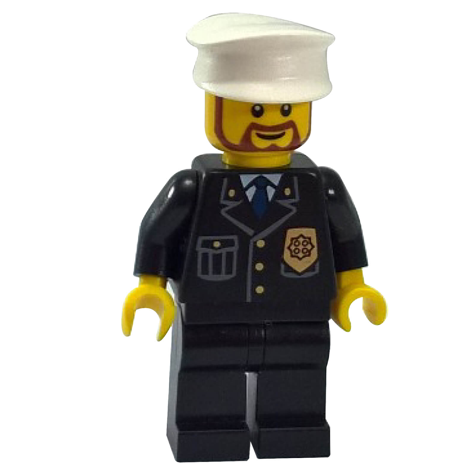 LEGO® City Police Officer cty0209 with White Hat Blue Tie and Rounded Brown Beard
