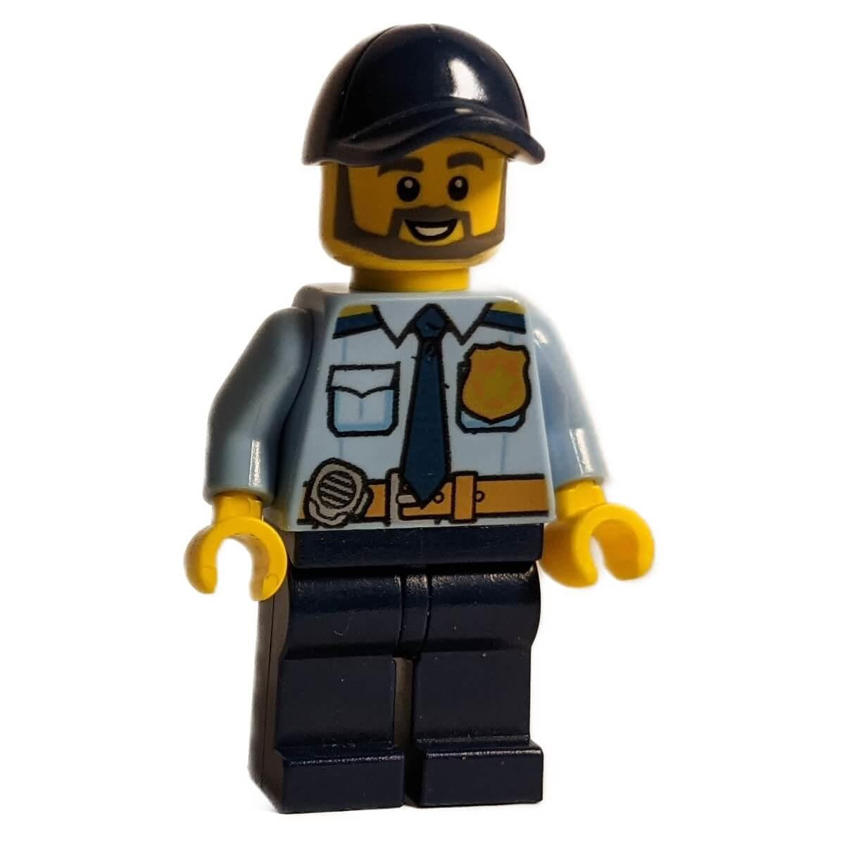 LEGO Police minifigure cty1120 with beard, blue cap, and tie.