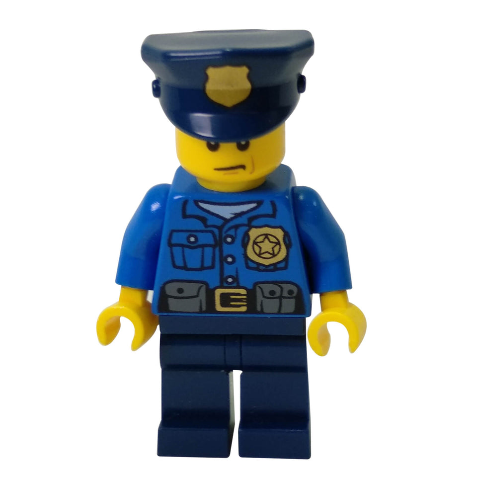 LEGO® City Police Officer cty0476 with Blue Shirt Dark Blue Police Hat and Stern Expression
