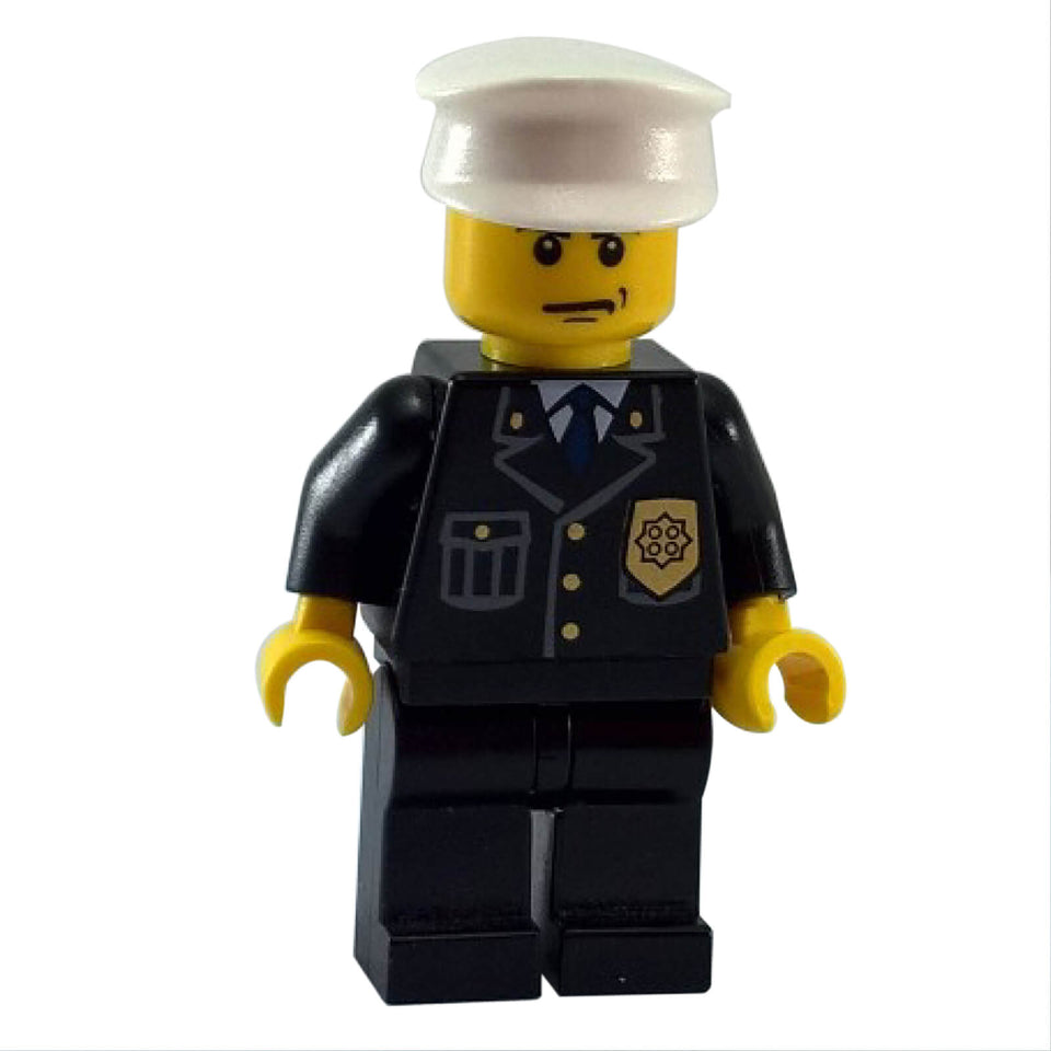LEGO® City Police Officer cty0008 with Black Suit Badge White Hat and Scowl
