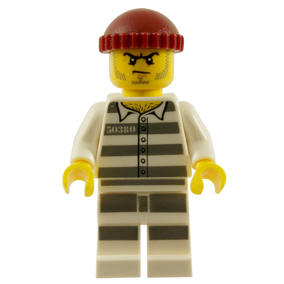 LEGO® City Sky Police Jail Prisoner cty0954 with Prison Stripes Stubble and Dark Red Knit Cap
