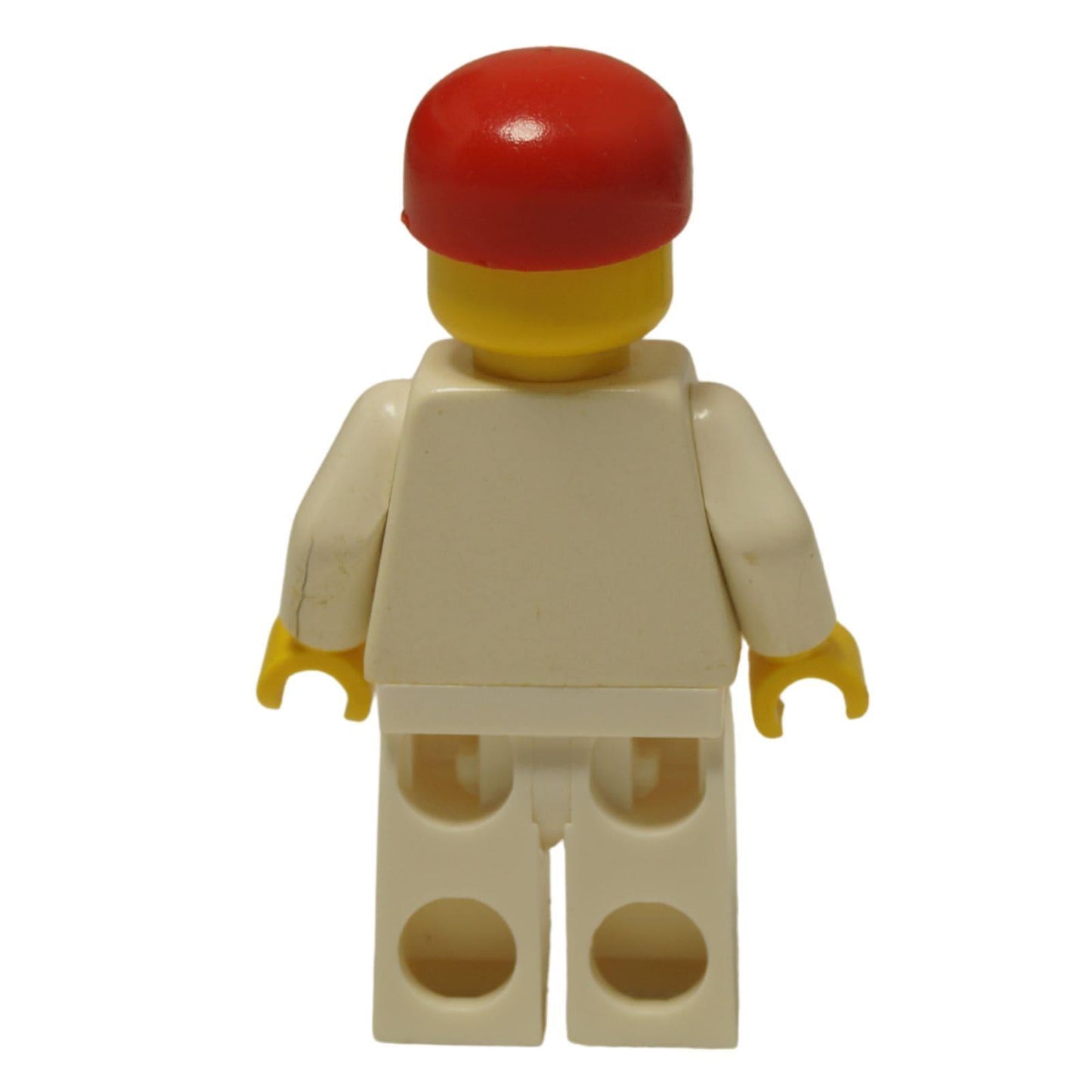 LEGO® Classic Airport worker minifigure (air003) with the iconic striped airplane logo shirt and a red cap. Back view.