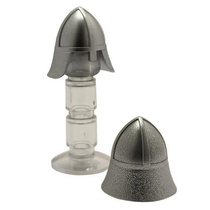LEGO® classic Castle helmet (3844) in flat silver, featuring a single eye slit and an integrated neck protector.