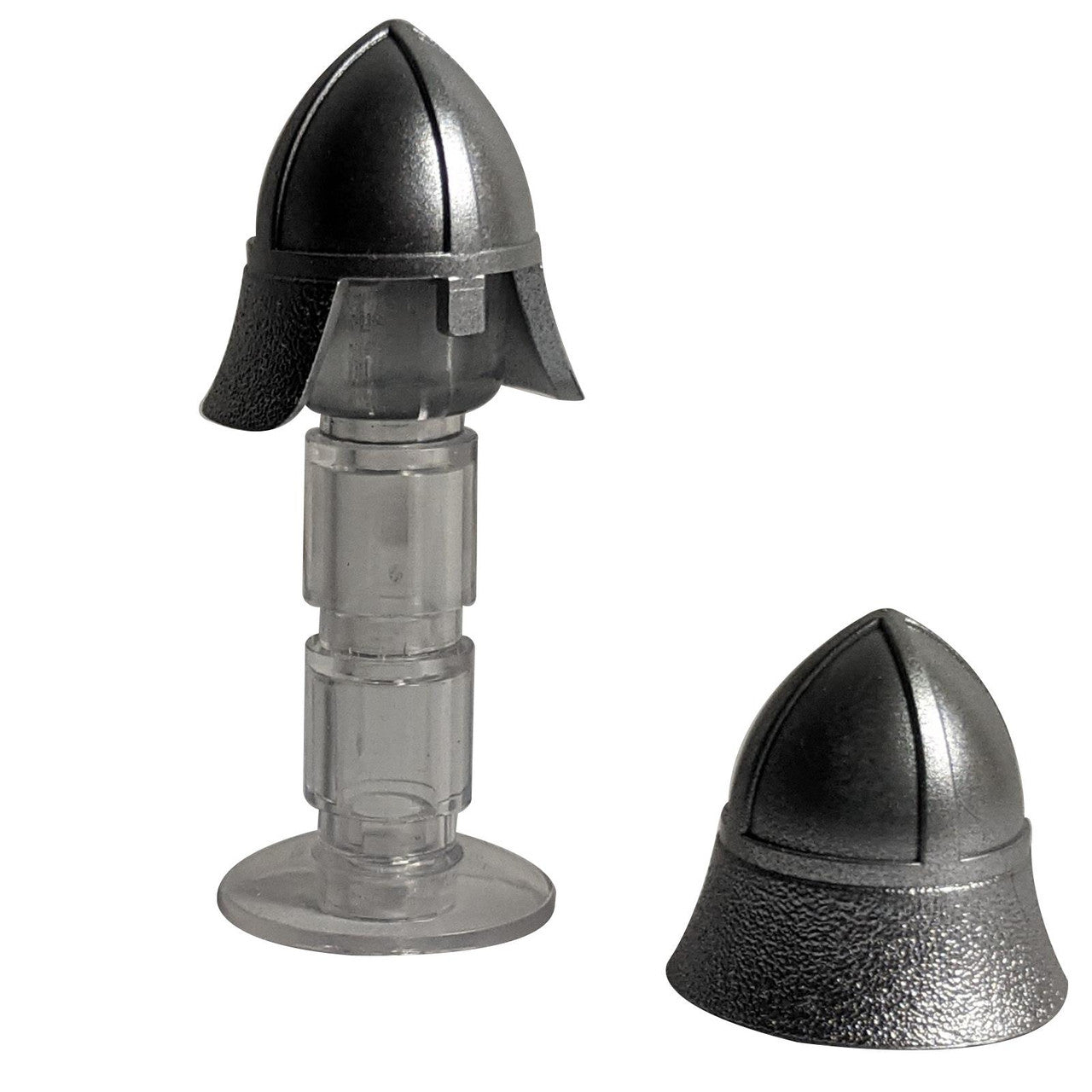 LEGO® classic Castle helmet (3844) in metallic silver, featuring a single eye slit and an integrated neck protector.