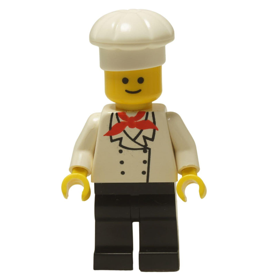 LEGO® Classic Chef minifigure (chef002) with a standard grin, wearing his white uniform with black legs and a tall chef's hat.