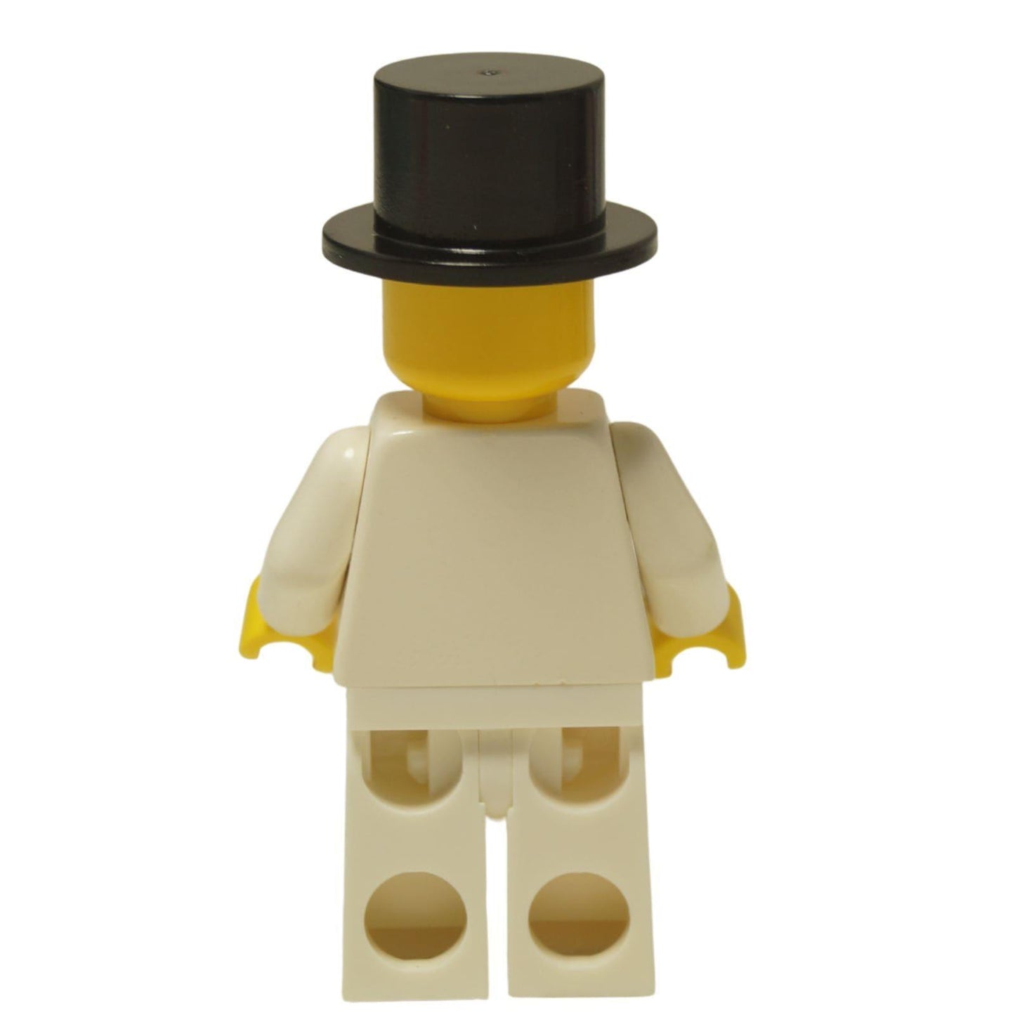 LEGO® Classic Chef minifigure (chef003) with a standard grin, wearing his white uniform and a formal black top hat. Back view.