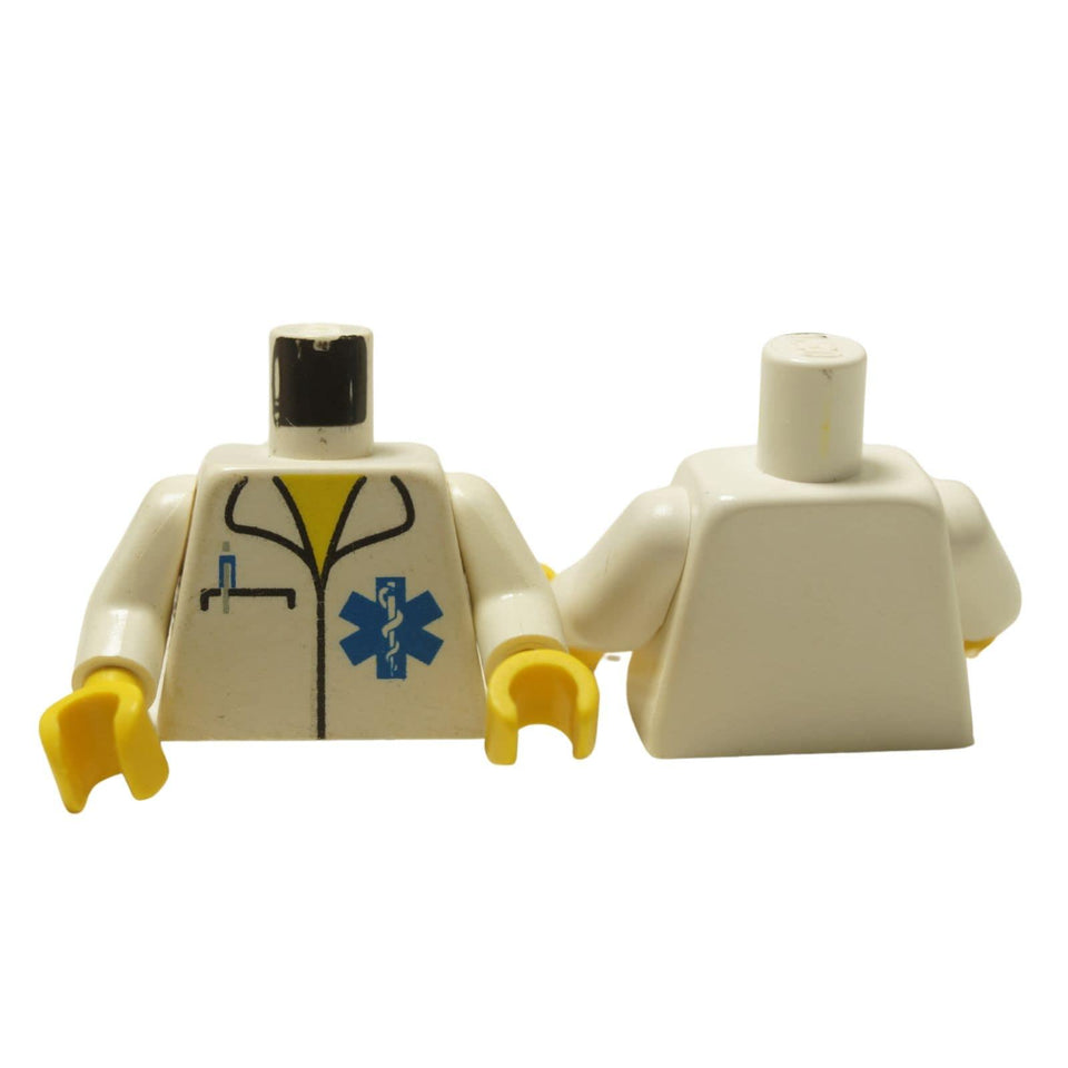 LEGO® Classic Doctor / EMT Torso (973px168c01) in white, showing the printed medical uniform with the blue Star of Life symbol.
