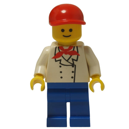 LEGO® Classic Ice Cream Vendor minifigure (chef012) with a standard grin, wearing a chef's uniform and a red cap.