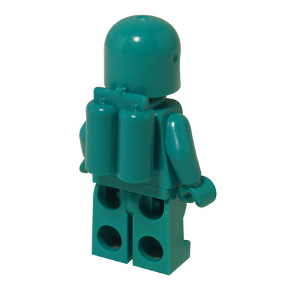 LEGO® Classic Space astronaut minifigure in dark turquoise with vintage space logo, classic helmet and matching suit, back profile view
