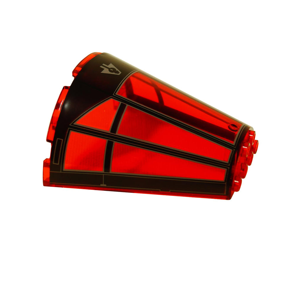 LEGO® cone half 8 x 4 x 6 piece with Millennium Falcon cockpit pattern 4, red and black printed spacecraft canopy part
