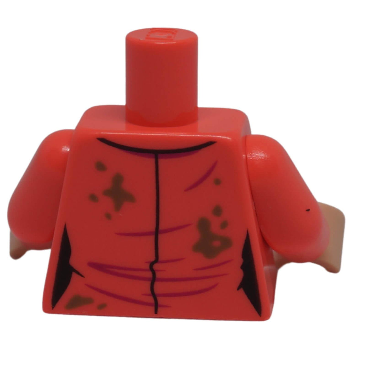 LEGO coral open shirt torso with seam, fabric creases and printed dirt marks, back view