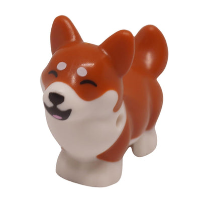 LEGO Corgi dog figure with printed closed eyes and pink tongue 109845pb03