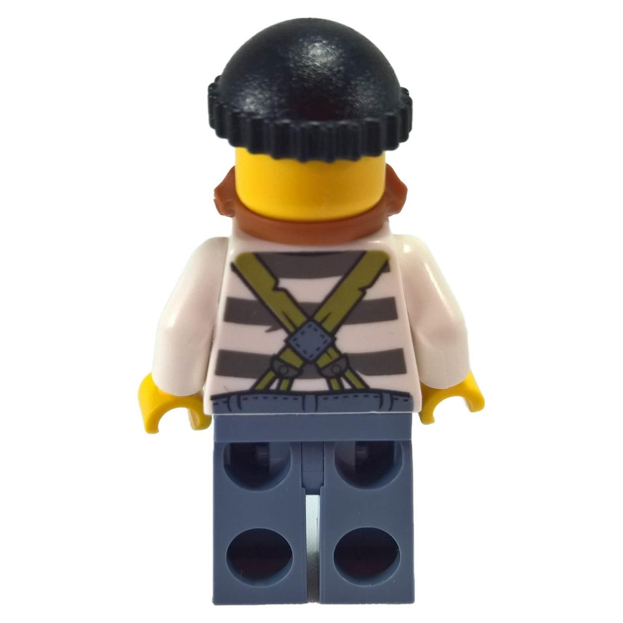 LEGO City bandit minifigure cty0513 striped shirt beard hat, back view.