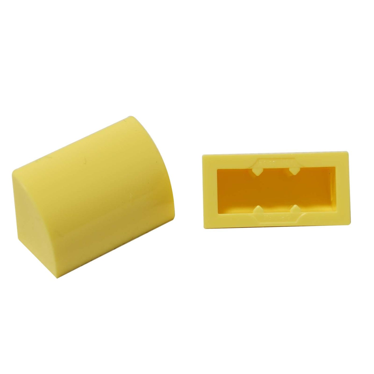 LEGO® Curved 1 x 2 slope with bottom stud holder in bright light yellow, smooth curved piece for detailed shaping.
