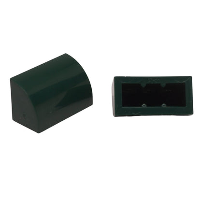 LEGO® Curved 1 x 2 slope with bottom stud holder in dark green, smooth curved piece for detailed shaping.
