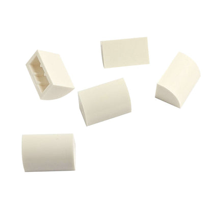 LEGO® Curved 1 x 2 slope with bottom stud holder in white, smooth curved piece for detailed shaping.
