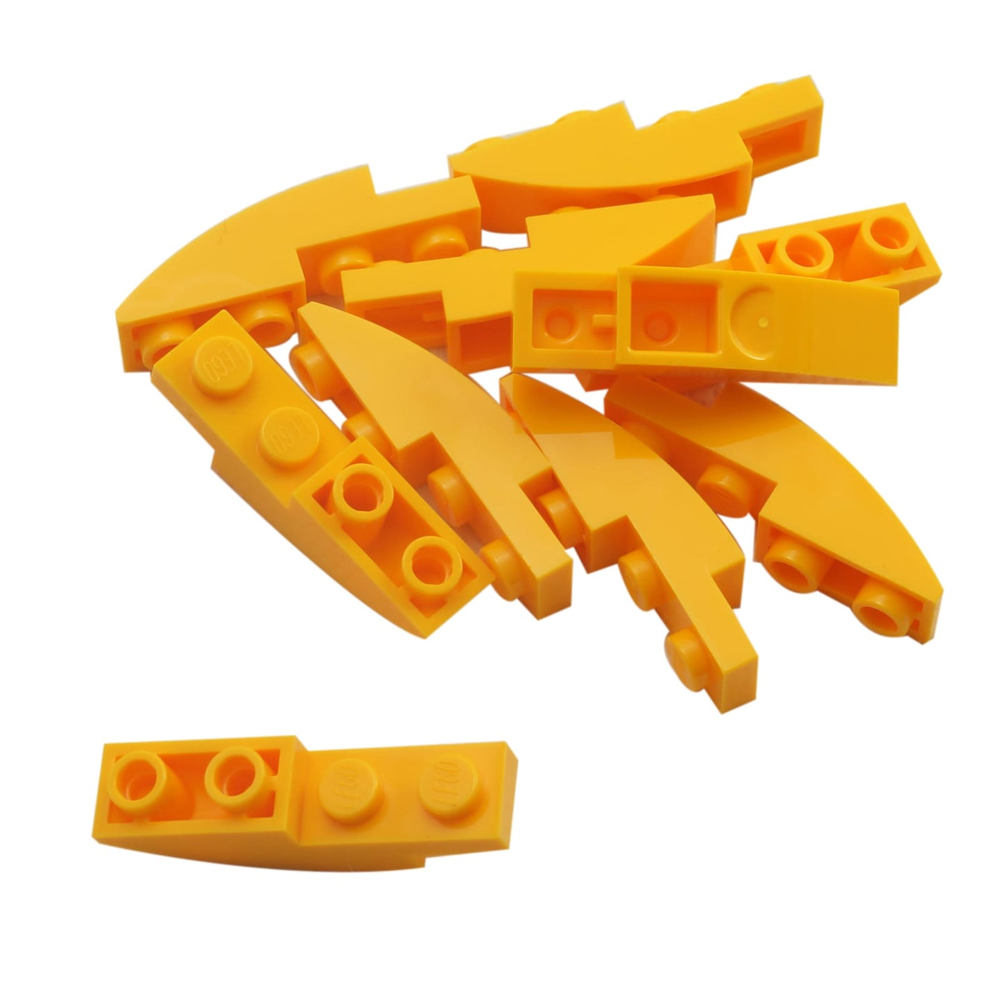 LEGO® curved inverted slope 4 x 1 piece, smooth underside curve for vehicle or building details, bright light orange color
