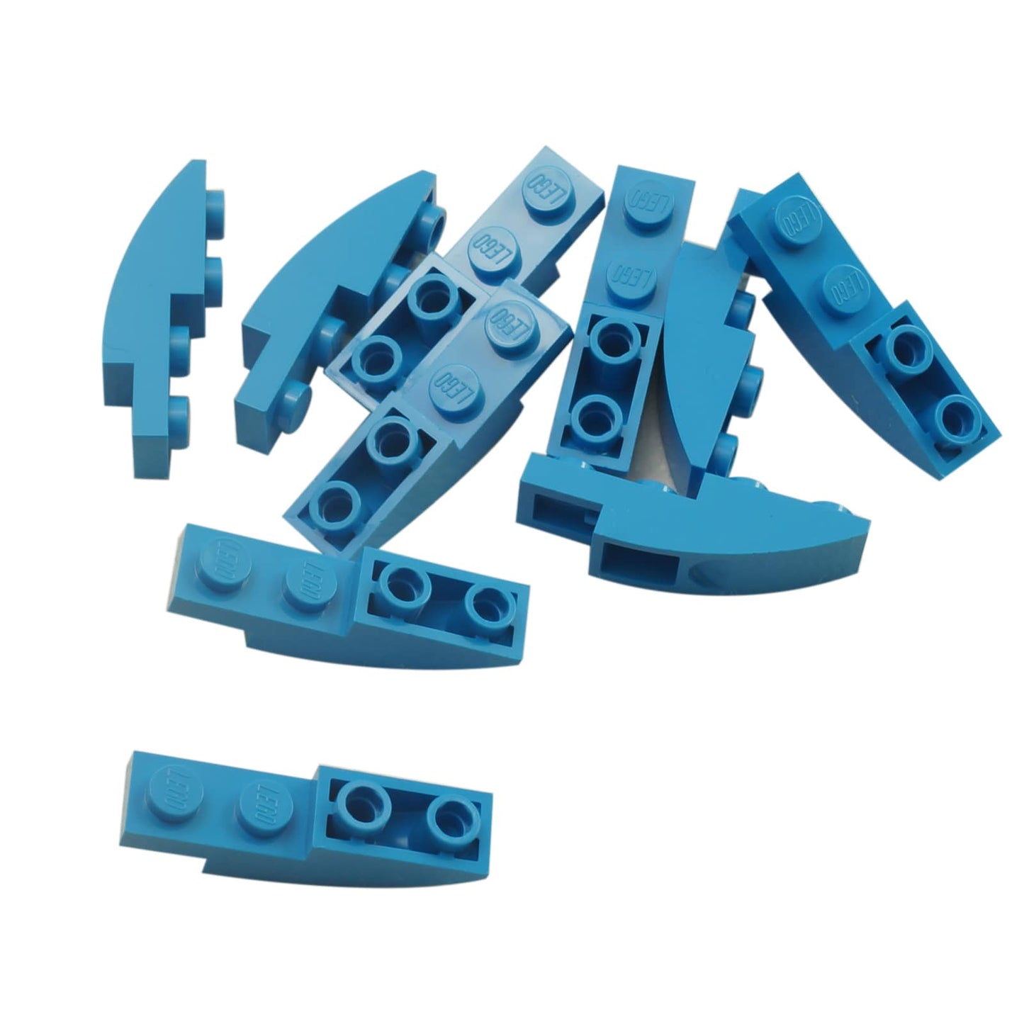 LEGO® curved inverted slope 4 x 1 piece, smooth underside curve for vehicle or building details, dark azure color

