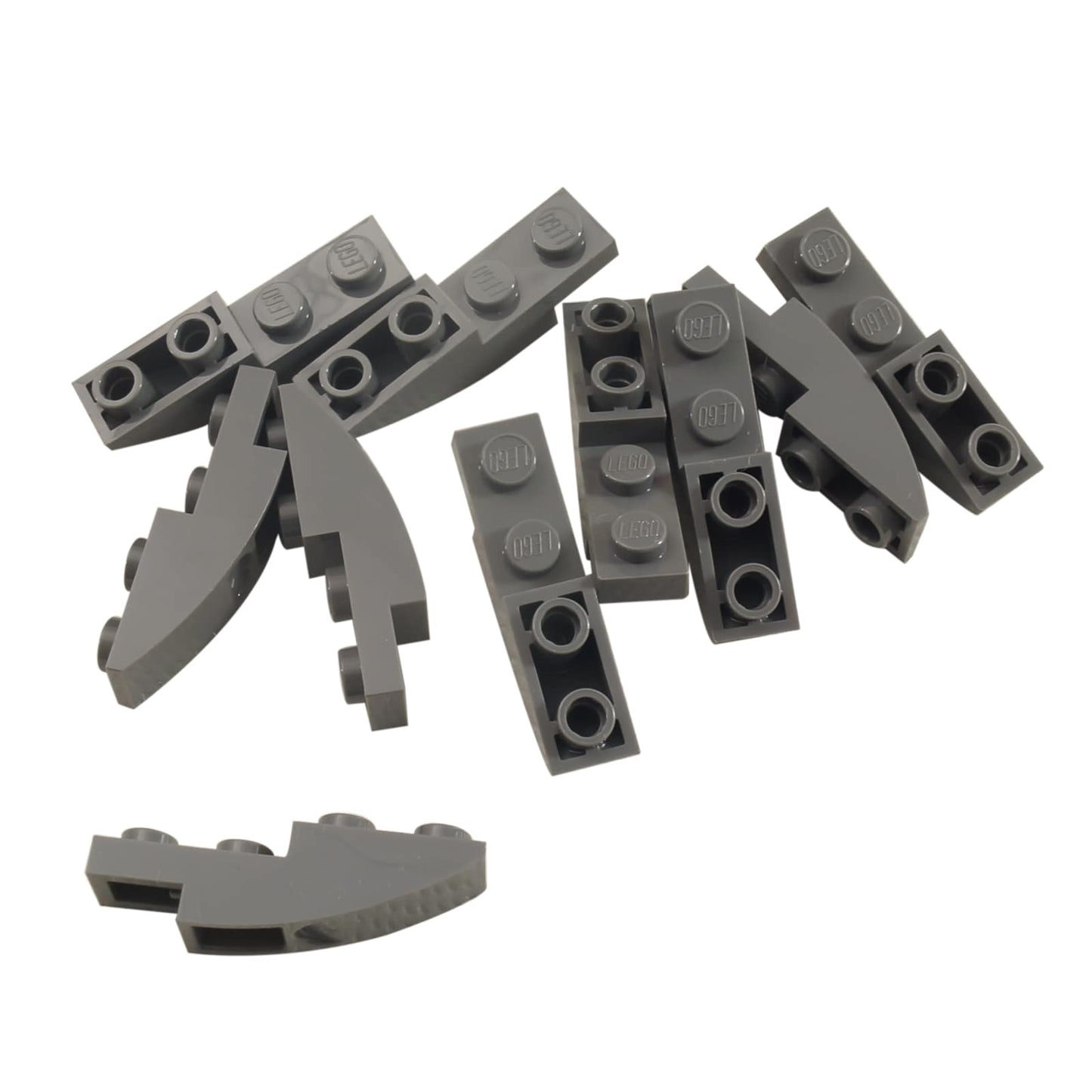 LEGO® curved inverted slope 4 x 1 piece, smooth underside curve for vehicle or building details, dark bluish gray color
