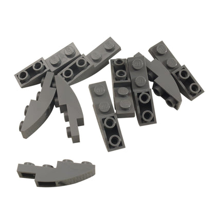 LEGO® curved inverted slope 4 x 1 piece, smooth underside curve for vehicle or building details, dark bluish gray color
