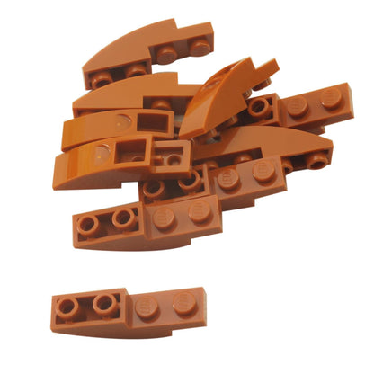 LEGO® curved inverted slope 4 x 1 piece, smooth underside curve for vehicle or building details, dark orange color
