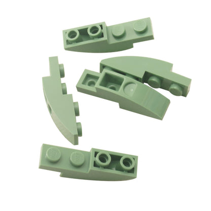 LEGO® curved inverted slope 4 x 1 piece, smooth underside curve for vehicle or building details, sand green color
