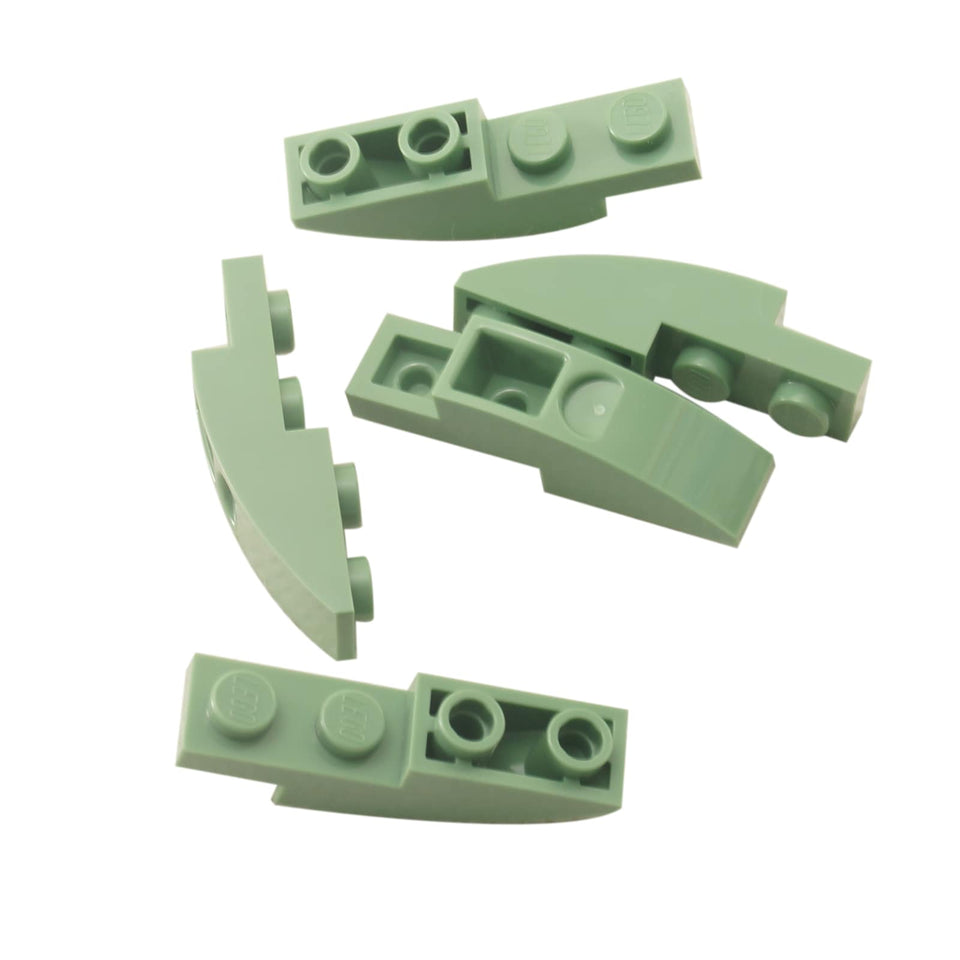 LEGO® curved inverted slope 4 x 1 piece, smooth underside curve for vehicle or building details, sand green color

