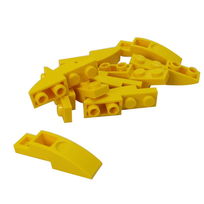 LEGO® curved inverted slope 4 x 1 piece, smooth underside curve for vehicle or building details, yellow color
