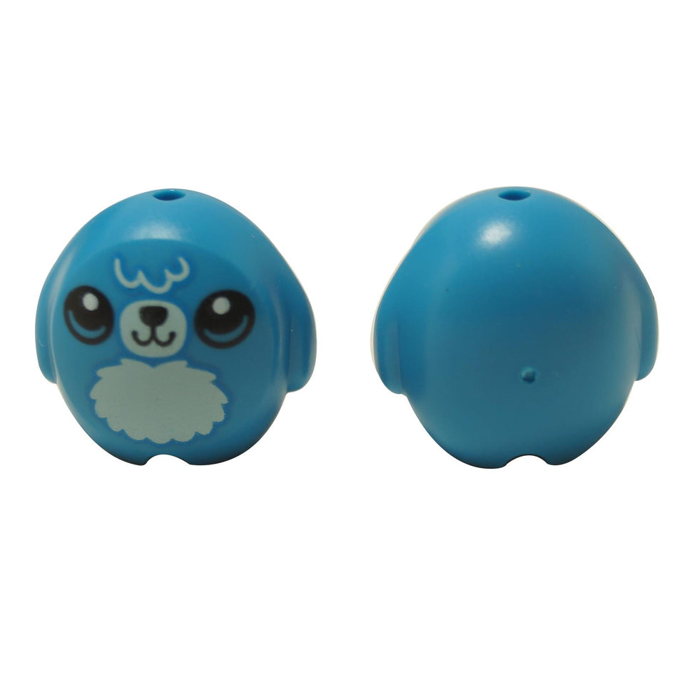 LEGO® cute dog / plush toy figure (6330pb02) in blue, showing the printed happy face and plain back.