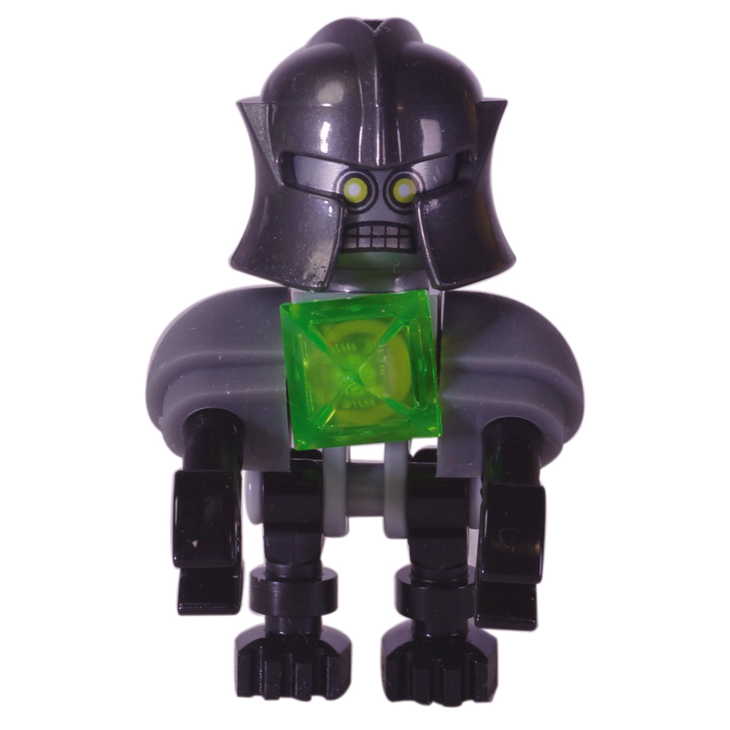 LEGO Nexo Knights CyberByter figure nex132 with pearl dark gray helmet and trans-green chest core.