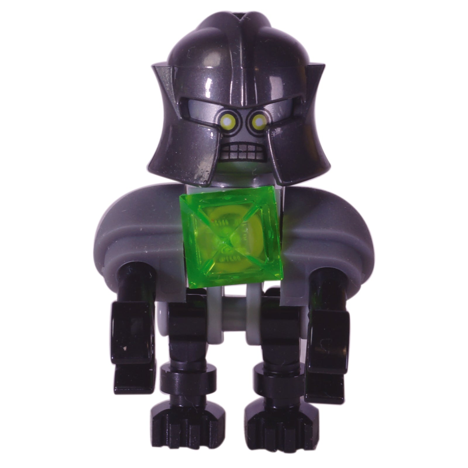 LEGO Nexo Knights CyberByter figure nex132 with pearl dark gray helmet and trans-green chest core.