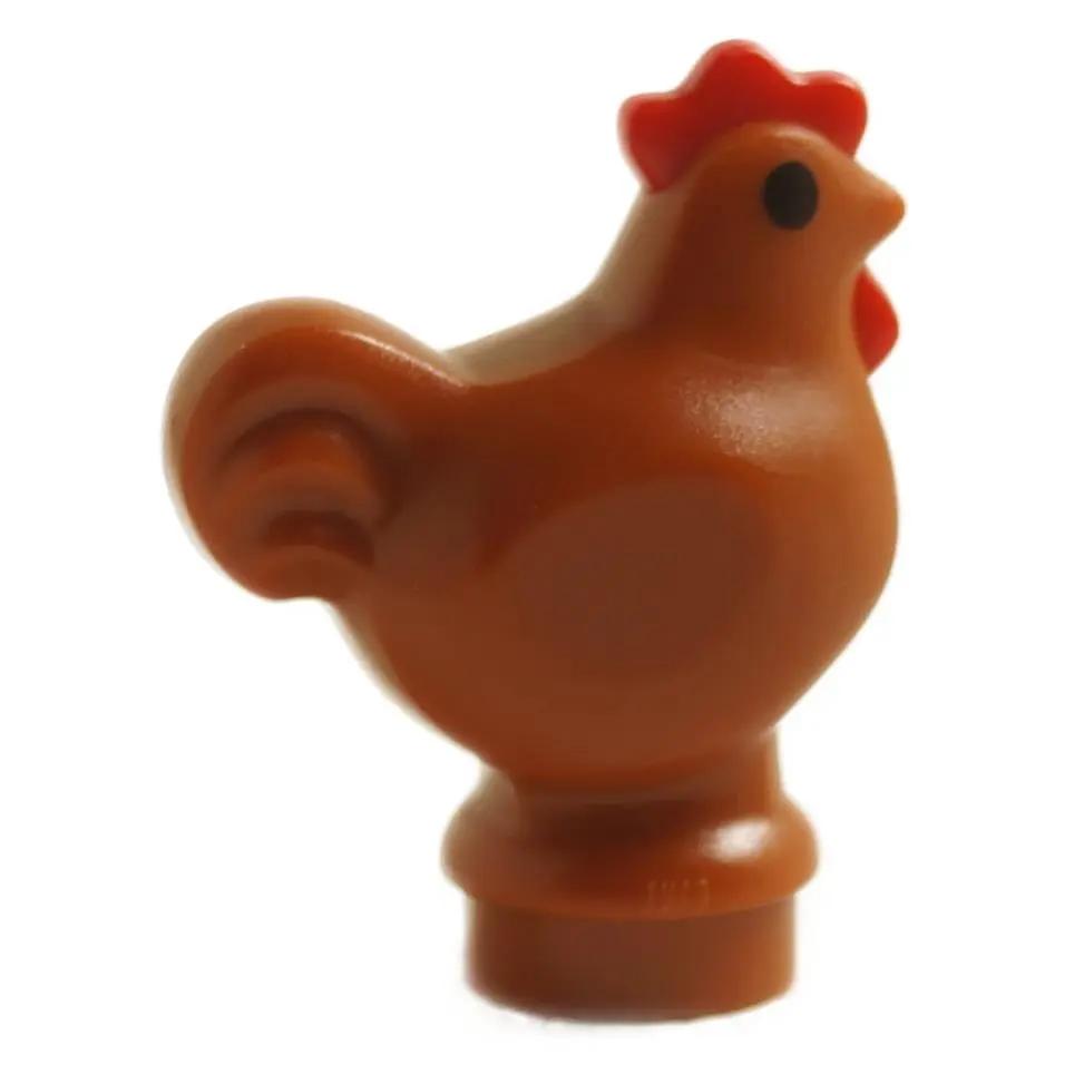 LEGO dark orange chicken 1413pb01 wide base with molded red comb farm animal figure in sideview