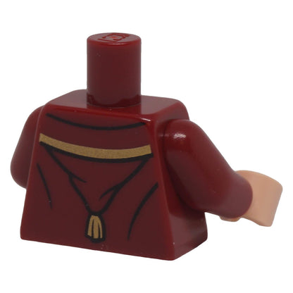 LEGO minifigure dark red robe torso with gold trim and tassel detail, back view