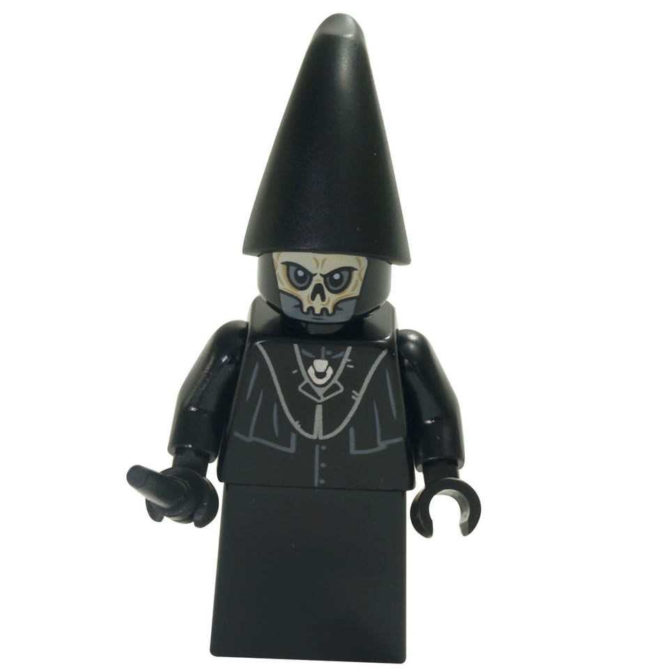 LEGO Death Eater minifigure hp198 with skull mask and wizard hat with weapon