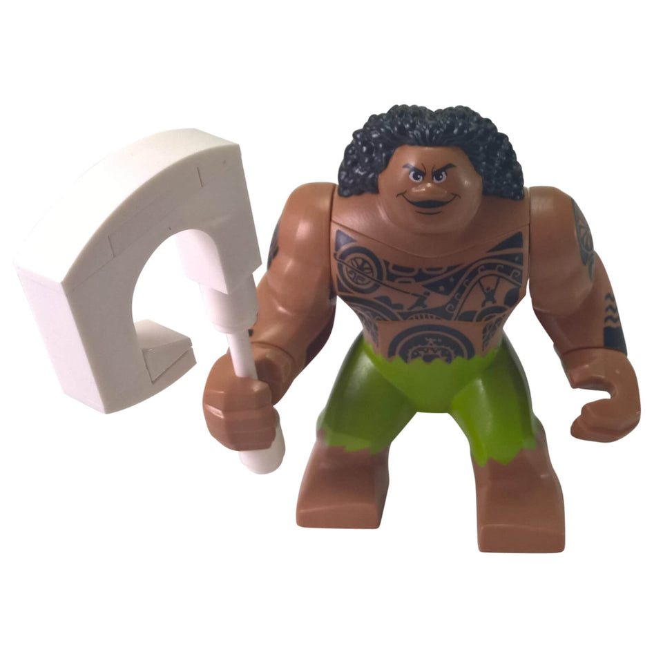 LEGO® Disney Moana Maui moa003 large figure with curly black hair, detailed body tattoos, bright green shorts and white fishhook