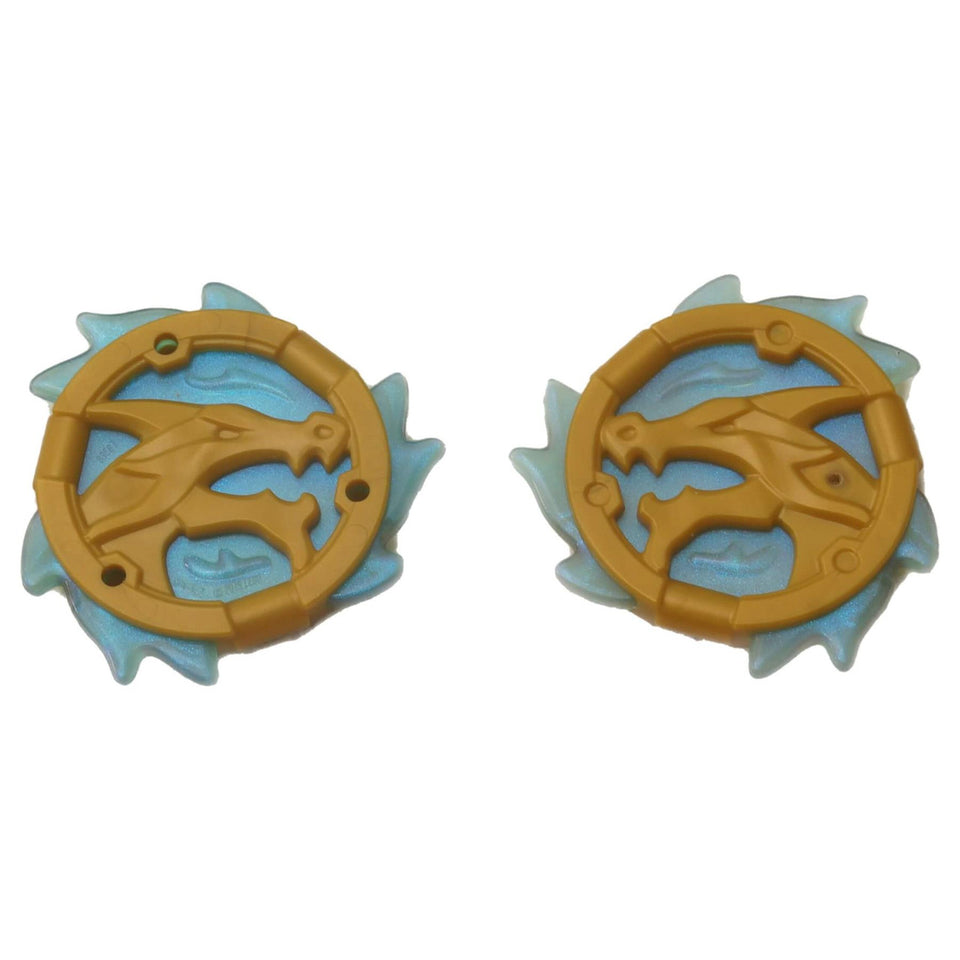 LEGO pearl gold dragon ring with trans light blue flame pattern