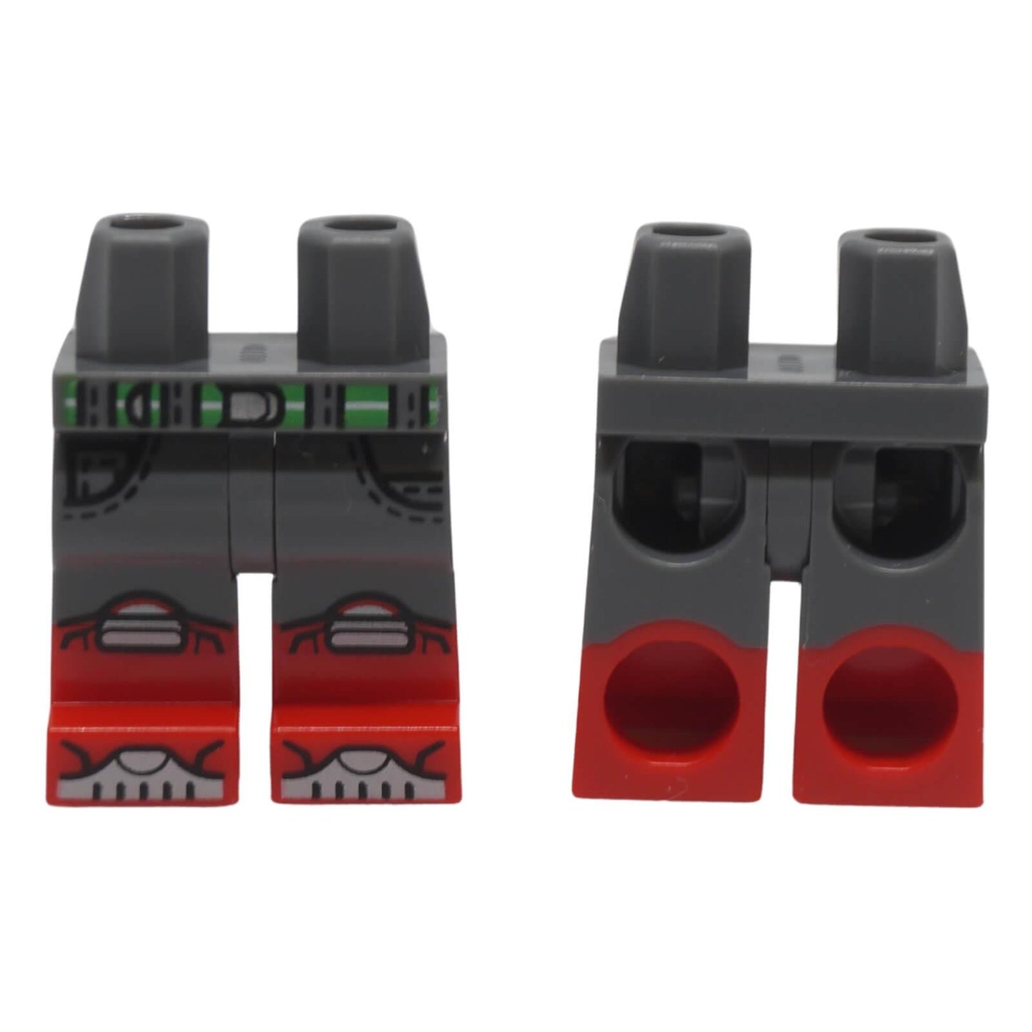 LEGO® 970c00pb1528 dual-moulded minifigure legs with red boots and bright green belt
