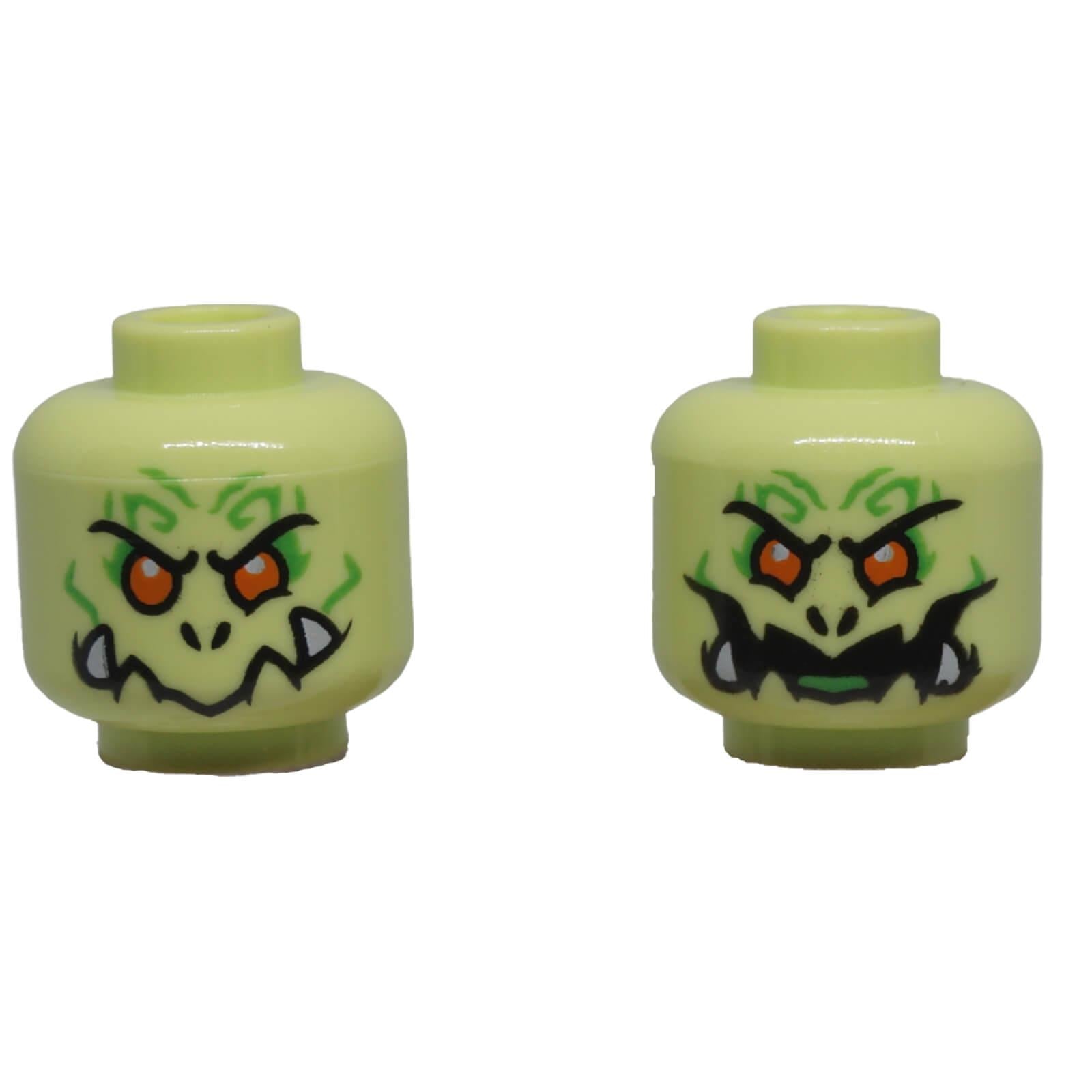 LEGO dual-sided demon alien minifigure head with orange eyes and evil expressions 3626pb3632