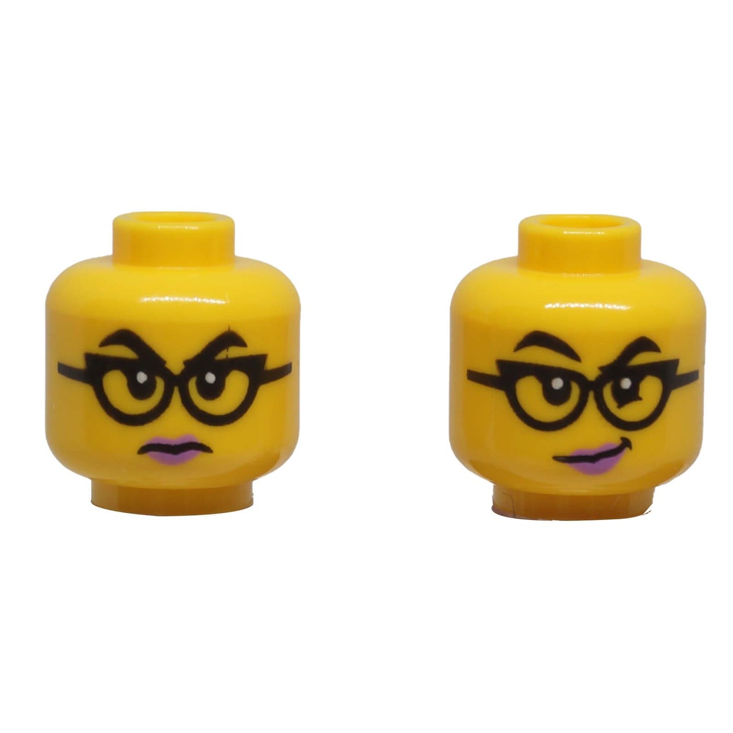 LEGO dual-sided female minifigure head with black glasses and two expressions 3626pb3521
