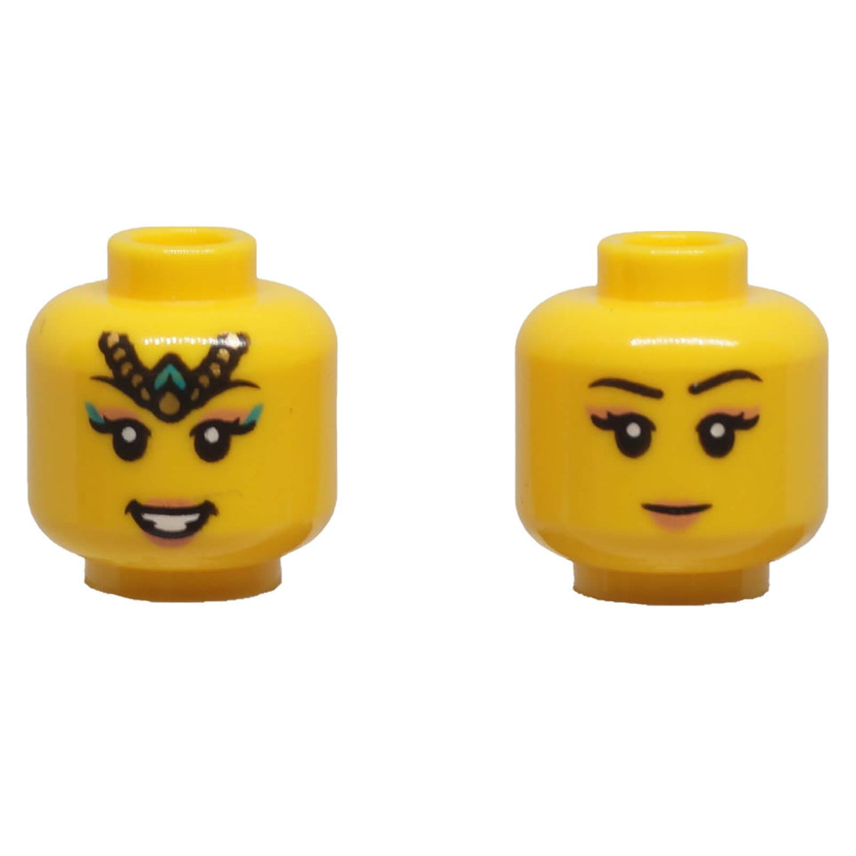 LEGO dual-sided female minifigure head with tiara and smiling expressions 3626pb3501