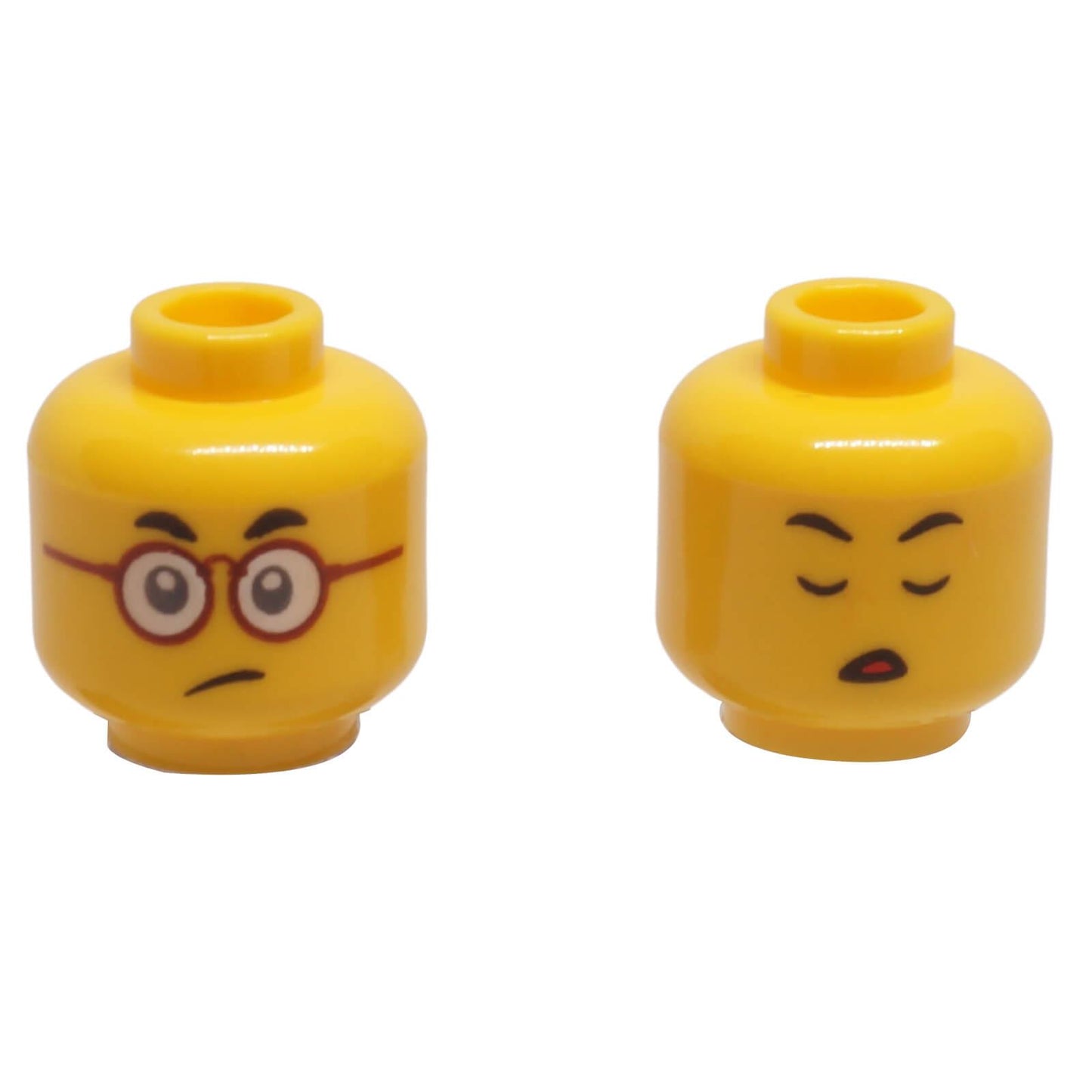 LEGO dual-sided minifigure head with dark red glasses and facial expressions 3626pb3211