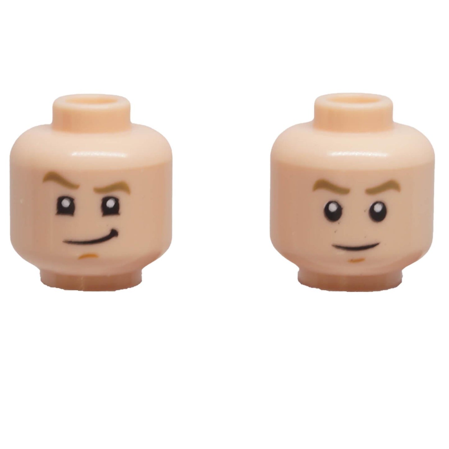 LEGO dual-sided minifigure head 3626pb3760 with relaxed smile and raised eyebrow grin