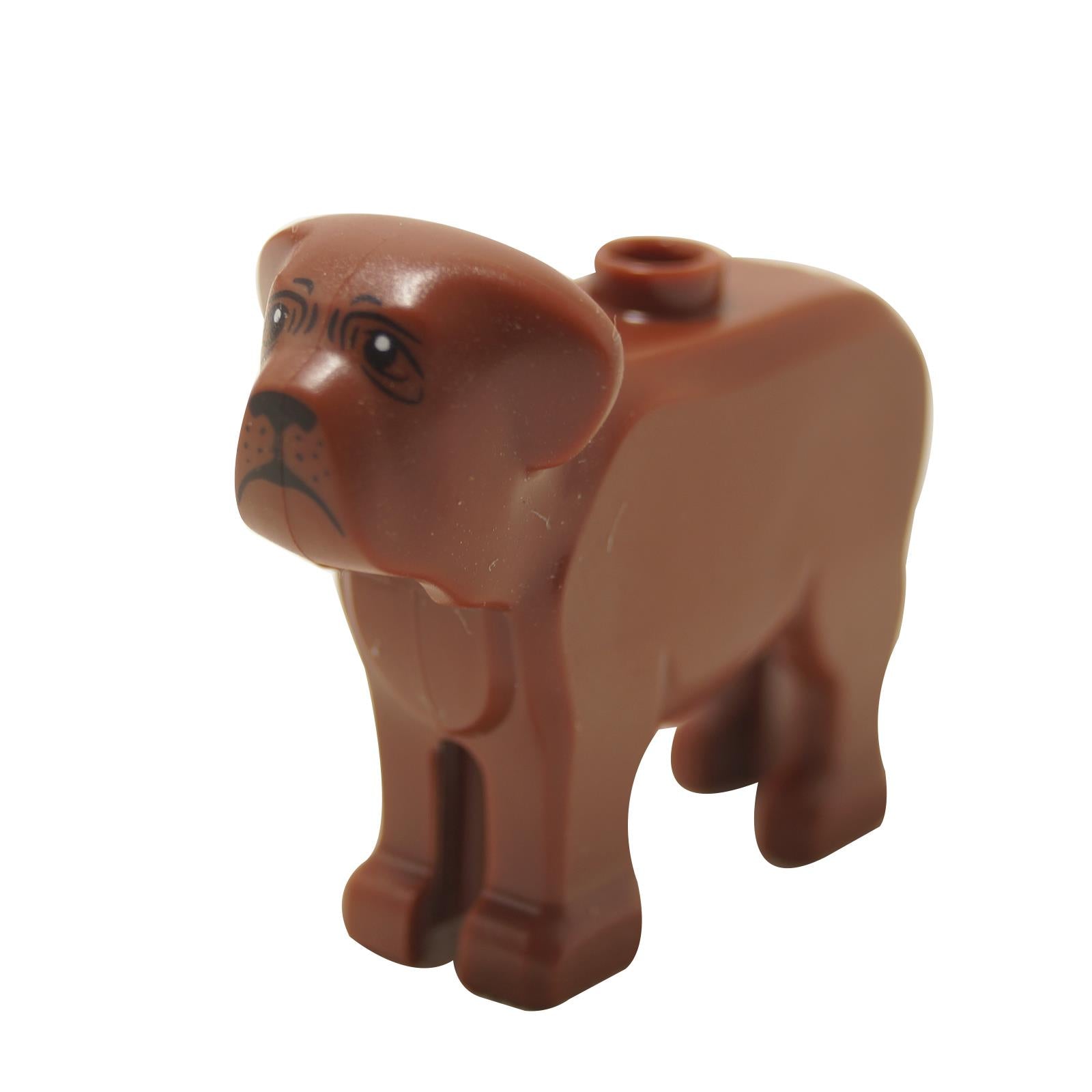 LEGO Neapolitan Mastiff dog figure with black nose, mouth, creases, and eyes with white pupils pattern.