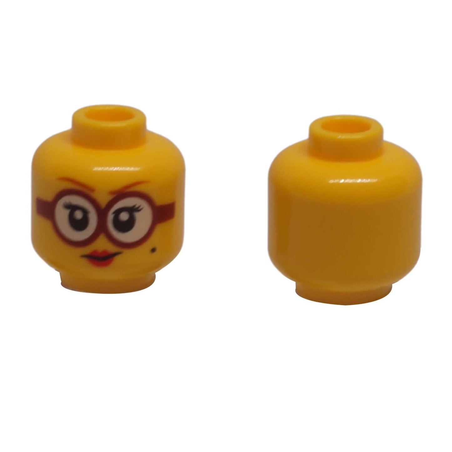 LEGO female minifigure head with round glasses and smile print 3626pb2725