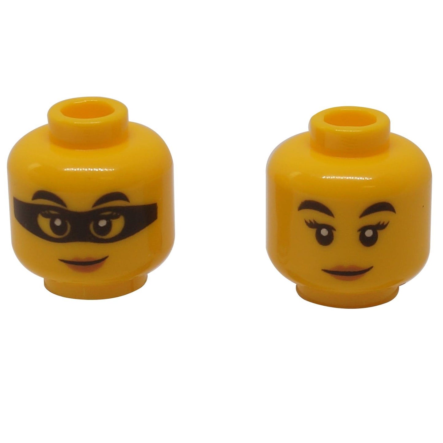 LEGO Female Head with Black Mask 3626pb2533 dual sided face with grin and bandit mask front and back view