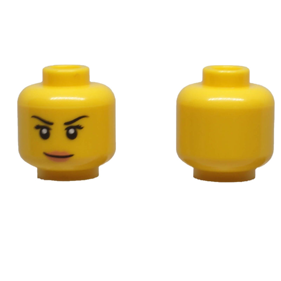 LEGO® Female Minifigure Head 3626pb0513 with black eyebrows, short eyelashes and confident grin