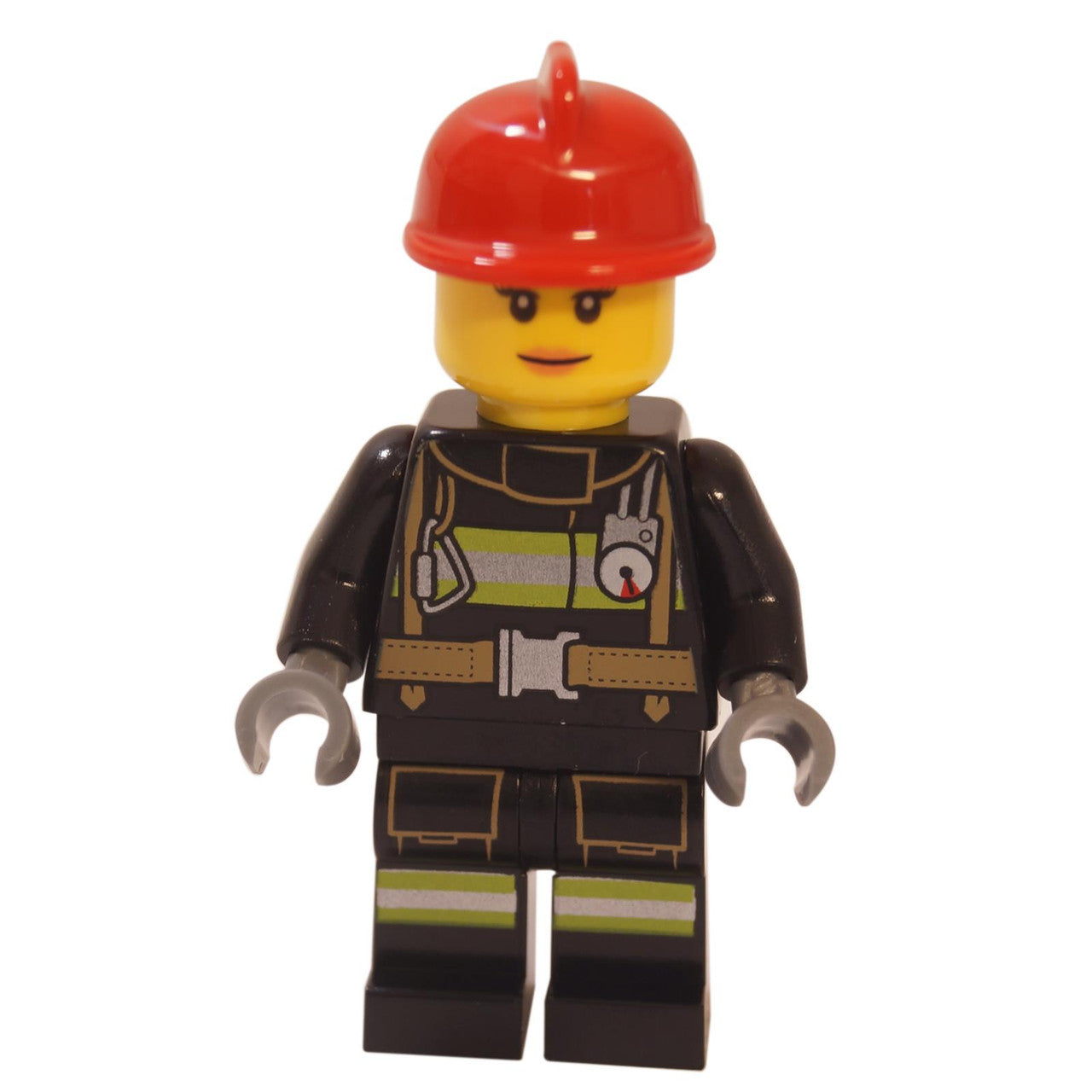 LEGO firefighter minifigure cty0963 black fire suit red helmet detail